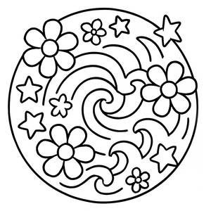 Blätterseite Spiralmuster mit Blumen, Wellen und Sternen