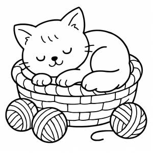 Fluffy Kitten Napping - Free Printable Coloring Page