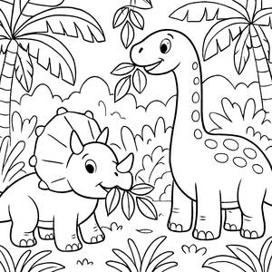 Kostenlose Ausmalseite mit Triceratops und Brontosaurus