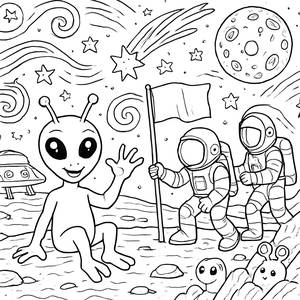 Pagina da Colorare di un Alieno Amichevole