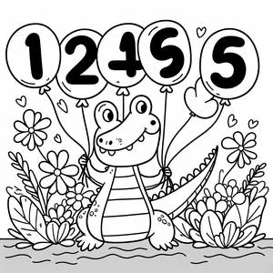 Friendly Crocodile Coloring Page with Number Balloons