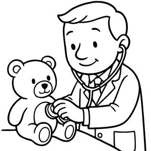 Friendly Doctor Coloring Page - Teddy Bear Check-Up