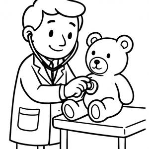 Friendly Doctor Coloring Page: Teddy Bear Check-Up Fun