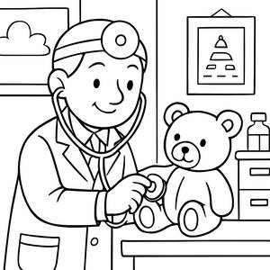 Friendly Doctor Coloring Page - Teddy Bear Check-Up