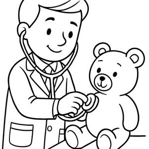 Freundlicher Arzt und Teddy Bär Malvorlage