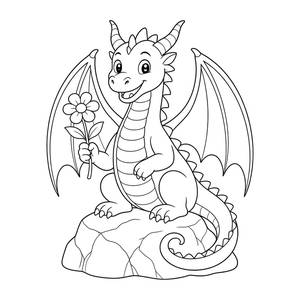 Friendly Dragon with a Flower Coloring Page