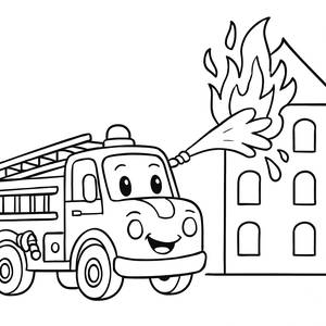 Pagina da Colorare del Camion dei Pompieri Amichevole