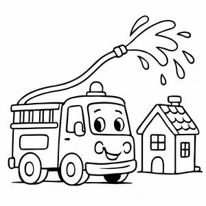 Página para Colorir do Caminhão de Bombeiros Amigável