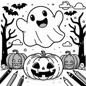 Раскраска Дружелюбного Призрака на Хэллоуин