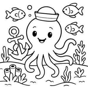 Pagina da Colorare di un Polpo Amichevole