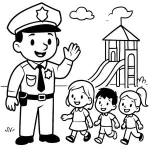 Pagina da Colorare di un Poliziotto Amichevole