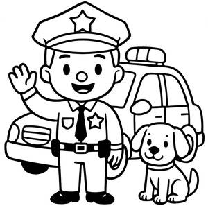 Pagina da Colorare di un Poliziotto Amichevole