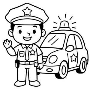 Pagina da Colorare con un Poliziotto Amichevole