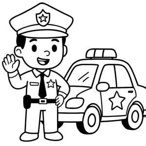 Pagina da Colorare di un Poliziotto Amichevole