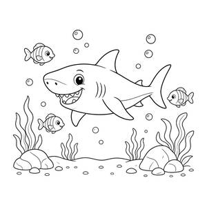 Ausmalbild freundlicher Hai unter Wasser
