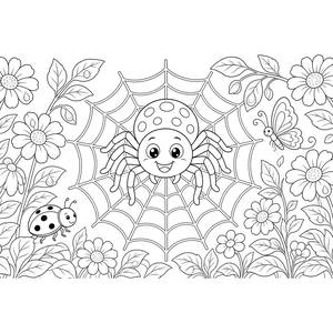 Friendly Spider in a Flower Garden Coloring Page