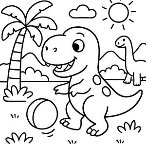Freundliche T-Rex Ausmalbild: Dino-Spaß in der Sonne!