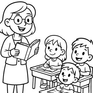 Friendly Teacher Reading Coloring Page