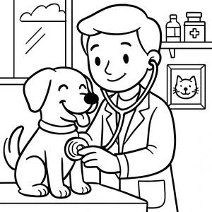 Friendly Veterinarian Coloring Page