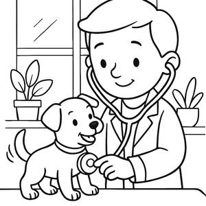 Friendly Veterinarian Coloring Page