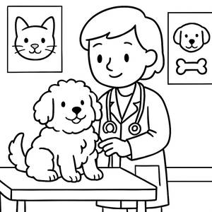 Friendly Veterinarian Coloring Page