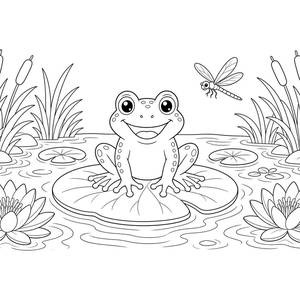 Happy Frog on a Lily Pad Coloring Page