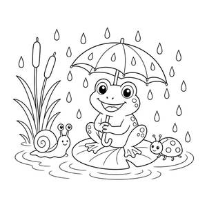 Frog under an Umbrella Coloring Page