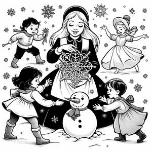 Page à Colorier Frozen : Elsa, Anna et le Flocon de Neige Magique