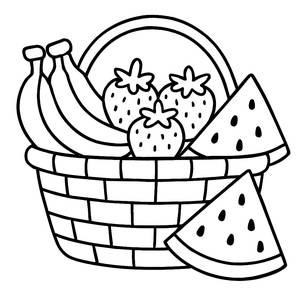 Früchte Malbuchseite: Picknickkorb Freude