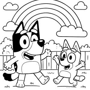 Fun Backyard Adventure: Bluey and Bingo Coloring Page