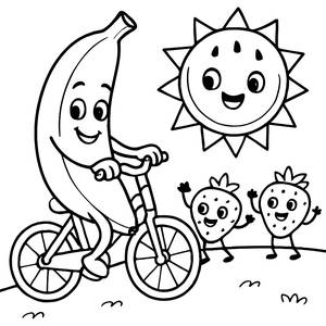 Página de Colorir da Banana Divertida de Bicicleta
