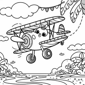Página para Colorir de Biplano Divertido para Crianças