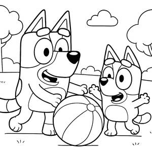 Fun Bluey and Bingo Coloring Page