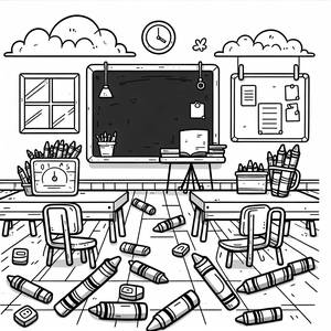 Spaßige Klassenzimmer Malvorlage für Kinder