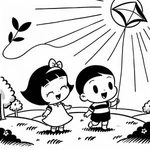 Раскраска: Джей Джей и ТомТом с Цветным Воздушным Змеем!