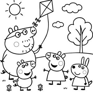 Fun Daddy Pig Kite Flying Coloring Page