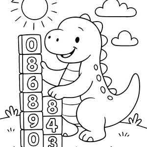 Fun Dinosaur Coloring Page with Number Blocks!