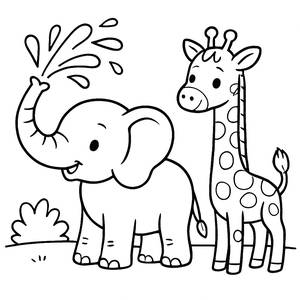 Fun Elephant and Giraffe Coloring Page