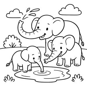 Fun Elephant Family Coloring Page