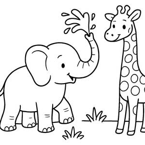 Страница для Раскраски: Слон, Брызгающий Воду