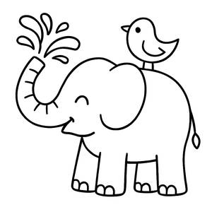 Fun Elephant Spraying Water Coloring Page