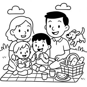 Spaßige Familien-Picknick Ausmalbild