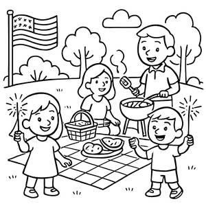 Página para Colorear de un Divertido Picnic Familiar