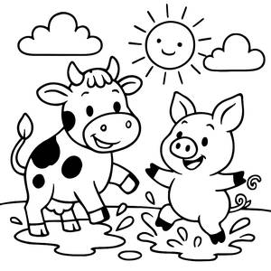 Farmerlebnis Ausmalbild: Kuh und Schwein Spritzen!