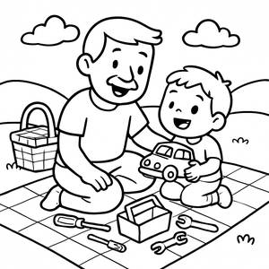 Lustige Vatertags-Picknick-Ausmalbild