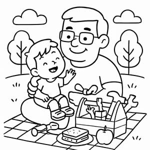Page à Colorier de Pique-nique Amusant pour la Fête des Pères