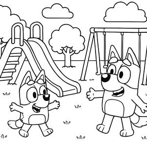 Fun in the Park: Bluey and Bingo Coloring Page