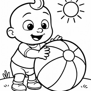 Fun JJ Coloring Page with a Colorful Beach Ball!