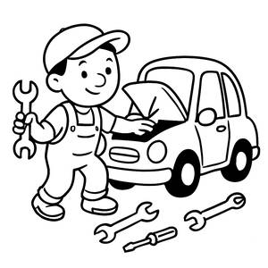 Fun Mechanic Coloring Page: Fixing a Colorful Car!