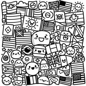 Pagina da Colorare Divertente con Bandiera Nazionali